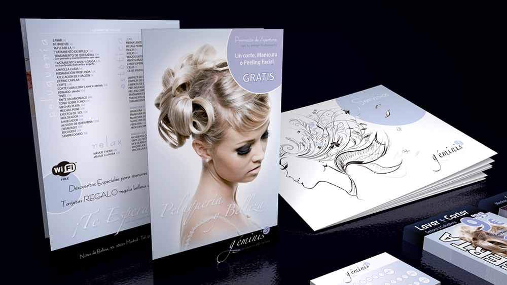 Diseño logotipo e Identidad corporativa Geminis3 dípticos